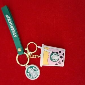Starbucks Pink Drink Refresher Keychain - Wristlet and Light Cream Pom. NEW!